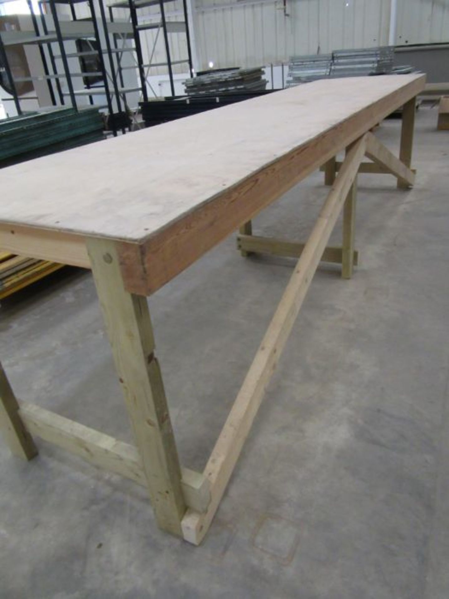 A large industrial wooden workbench - Image 2 of 3