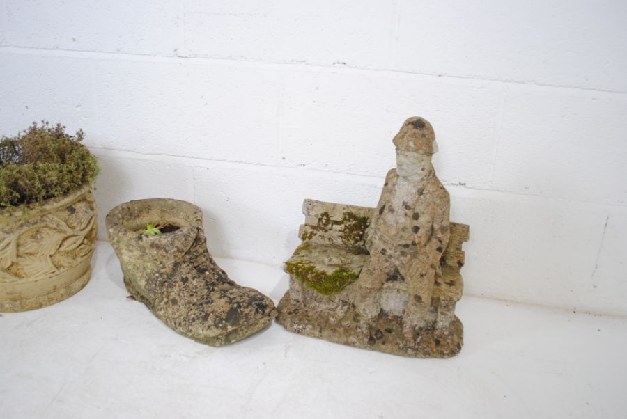 A pair of weathered reconstituted stone garden pots, along with two others etc. - Image 4 of 4