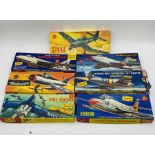 A collection of seven vintage boxed The Lindberg Line plastic model airplane kits including Republic