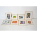 A collection of eight framed pieces of art by local artist Sue Warren including watercolours,