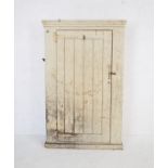 A Victorian painted pine cupboard with slatted door - length 98cm, depth 33cm, height 156cm