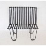 A black wrought iron strapwork garden bench - length 92cm, height 99cm