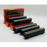 A collection of seven Tri-ang Hornby Railways OO gauge Southern Railway suburban carriages (four