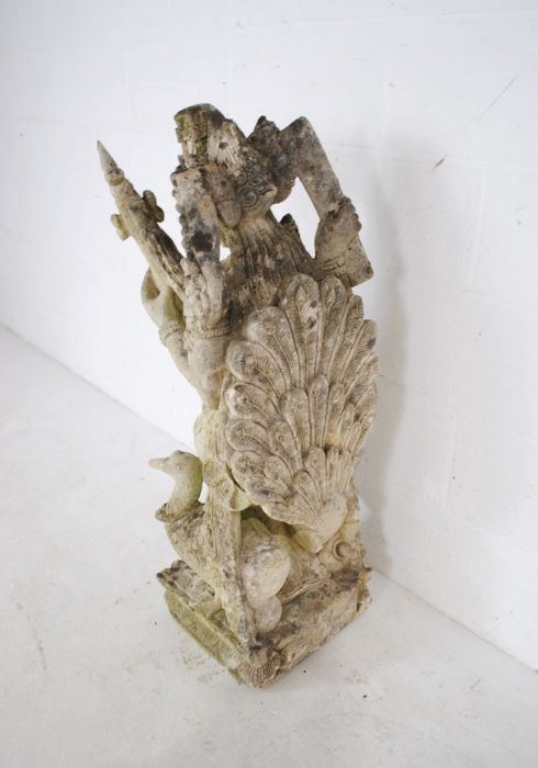 A weathered Balinese lava stone statue of a deity - two pieces loose but present, A/F - height - Image 8 of 8