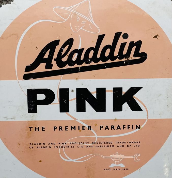 A vintage Aladdin Pink The Premier Paraffin enamelled sign - height 42cm, width 48cm - Image 2 of 5