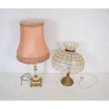 An onyx and brass table lamp along with a faux bamboo and brass table lamp, with shades