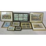 A collection of hunting themed framed prints.