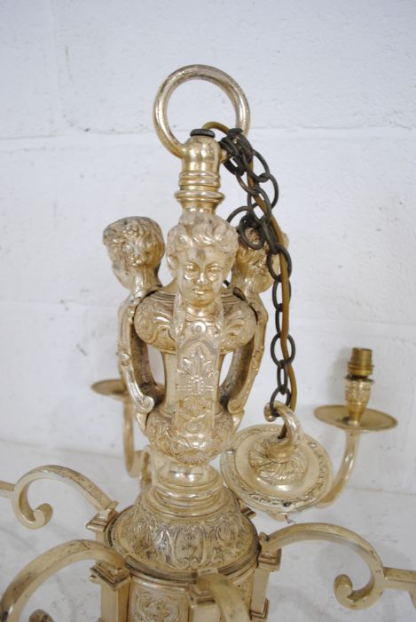 A vintage six branch hanging centre light pendant with cherub decoration - Image 5 of 5