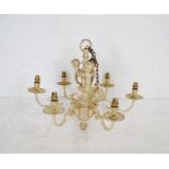 A vintage six branch hanging centre light pendant with cherub decoration