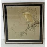 A large Oriental embroidered picture of a Heron.