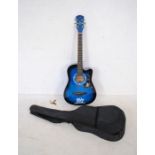 A Crystals GT6 blue sunburst acoustic guitar with capo and soft carry case