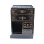 A Japanese lacquered cabinet with ornate hardstone decoration - length 29cm, height 41cm