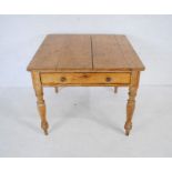A pine GWR ticket office table with single drawer stamped underneath - length 90cm, depth 91cm,