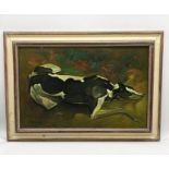 An oil on canvas by Andrew Leppard showing a Greyhound at rest, signed and dated '13 - 40cm x 60cm