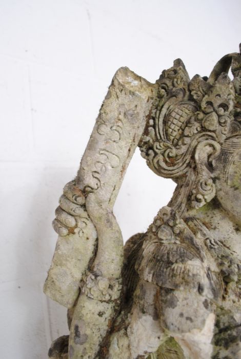 A weathered Balinese lava stone statue of a deity - two pieces loose but present, A/F - height - Image 7 of 8