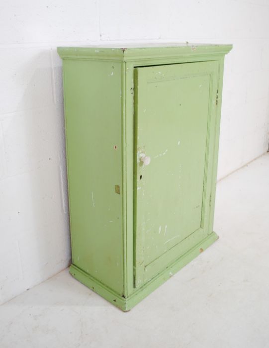 A green painted pine cupboard - length 65cm, depth 32cm, height 92cm - Image 2 of 5