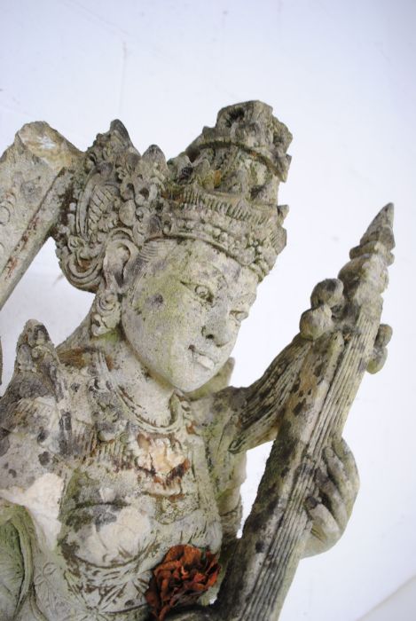 A weathered Balinese lava stone statue of a deity - two pieces loose but present, A/F - height - Image 6 of 8