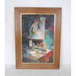 A framed still life oil on board with indistinct signature - 84cm x 116cm