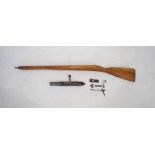 An antique Mauser rifle stock and parts (deactivated), marked 'J B Mod: 71, 1877' to bolt, serial