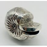 A Sterling silver snuff box in the form off a nautilus shell