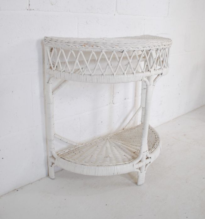 A white painted wicker demi-lune table - Image 3 of 4