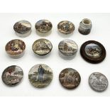 A collection of Prattware comprising of 10 pot lids (6 with matching bases) and paste jar