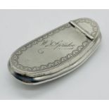 An unmarked Georgian silver snuff box with bright cut engraving