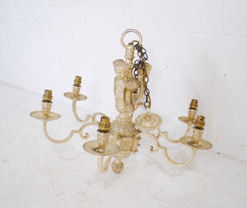 A vintage six branch hanging centre light pendant with cherub decoration - Image 4 of 5