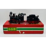 A boxed Lehmann L.G.B. G scale black steam locomotive with tender (2015) with instruction booklet