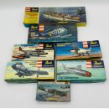 A collection of seven vintage boxed Revell authentic model kits including U.S.S Repose, Republic F-