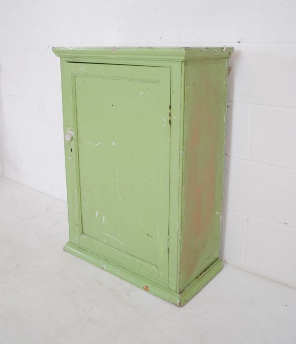 A green painted pine cupboard - length 65cm, depth 32cm, height 92cm - Image 3 of 5