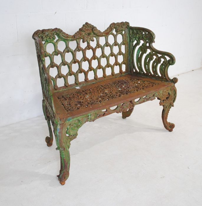 A Victorian weathered cast iron bench with ornate detailing - length 110cm - Image 3 of 7