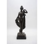 An unsigned bronze figure of a nude lady on marble plinth - height 43cm