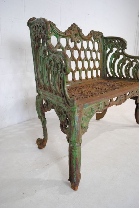 A Victorian weathered cast iron bench with ornate detailing - length 110cm - Image 7 of 7