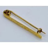 An 18ct gold Chinese tie clip inscribed Anthony, weight 3.5g