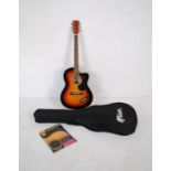 A Tiger model ACG4 electro acoustic guitar in traditional sunburst colour with soft carry case and
