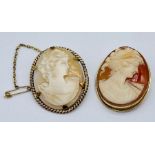 A cameo brooch set in 18ct gold along with a 9ct rolled gold cameo brooch