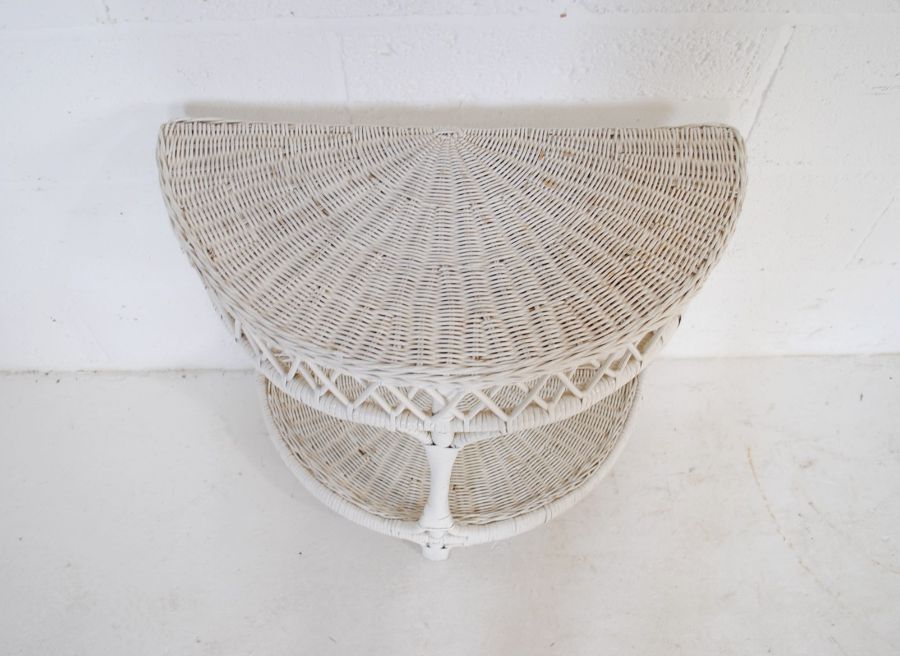 A white painted wicker demi-lune table - Image 2 of 4