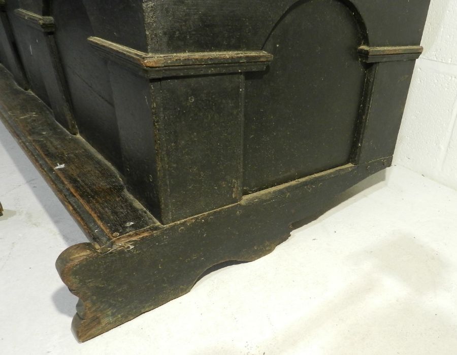 A German marriage coffer with Gothic style writing to arched front, dated 1840. one leg A/F - Image 9 of 10