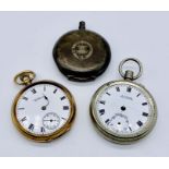 A 9ct gold Waltham pocket watch along with two other pocket watches- all A/F