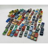 A collection of vintage play worn die-cast vehicles including Dinky Toys, Corgi Toys, Lesney etc