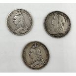 Three Victorian crowns from 1889, 1891 and 1889