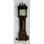 A Georgian long case oak clock, painted dial, marked Robert Doble, Yeovil, with eagle finial.