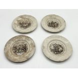 Four transfer printed Staffordshire nursery plates with scenes demonstrating French to English