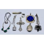 A small collection of 925 silver jewellery including pendants, fruit knife, cross etc.