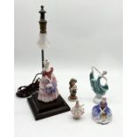 A vintage lamp with Royal Doulton "Veronica" figure to base along with a small collection of other