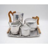 A mid century five piece Picquot Ware tea set including tray