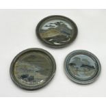 Three studio pottery plates by David Eeles decorated with rural scenes