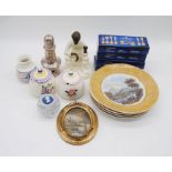 A mixed lot comprising various ceramics including Minton, Poole along with a small oil painting,