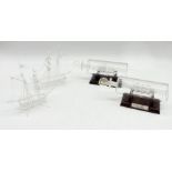 Four glass ships including two in bottles on stands - 19th century tea clipper and the Santa Maria -